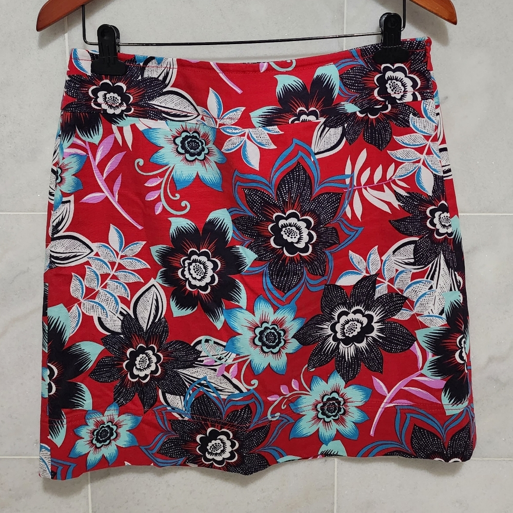 Talbots Canvas A-Line Red Floral Skirt sz 8